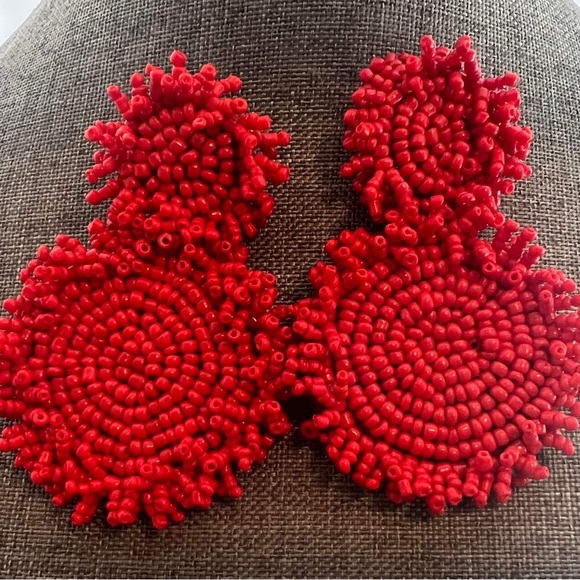 Bohemian Beaded Statement Dangle Stud Earrings Red - Picture 2 of 2